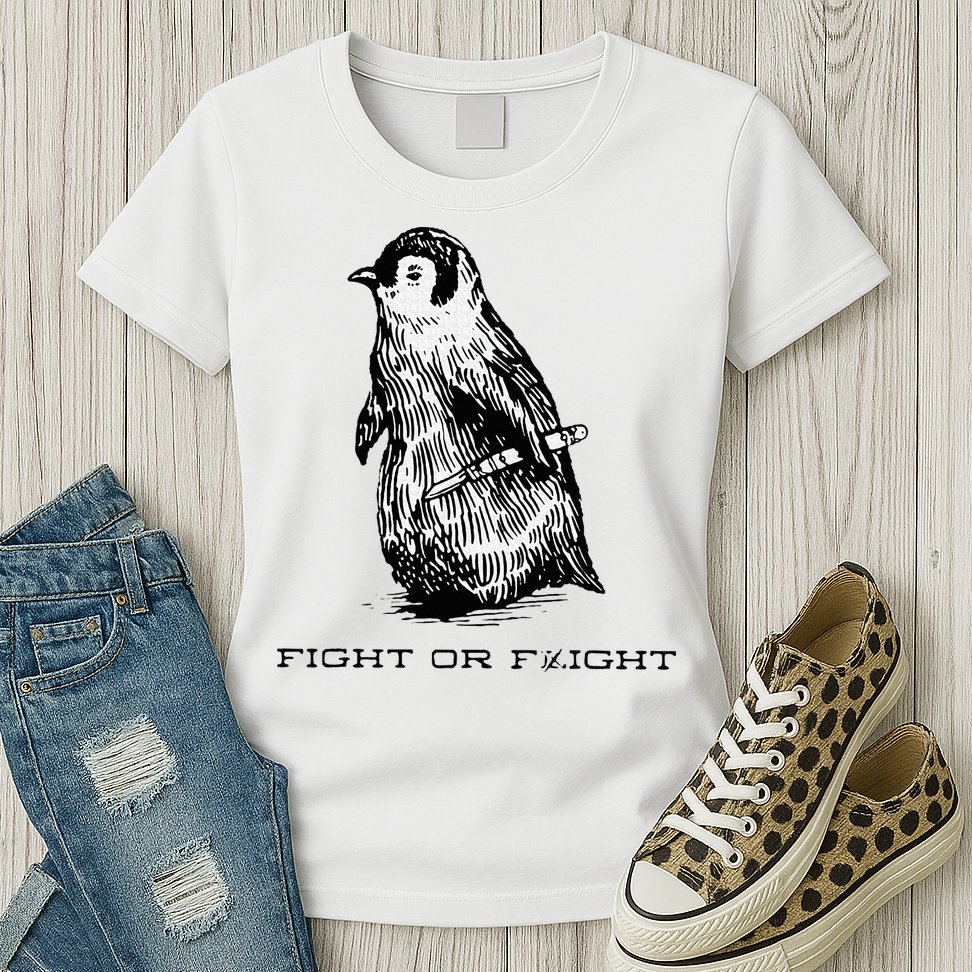 Fight or Flight Funny Penguin Pun Fight Or Flight Meme Womens T-Shirt
