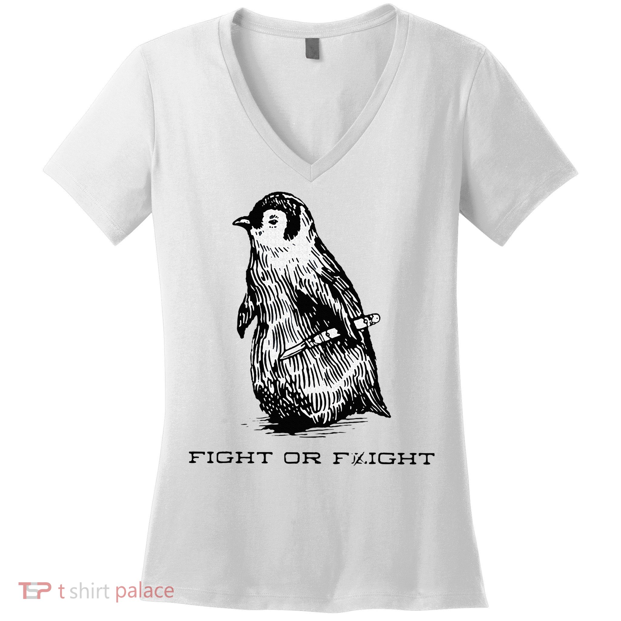 Fight or Flight Funny Penguin Pun Fight Or Flight Meme Women's V-Neck T-Shirt