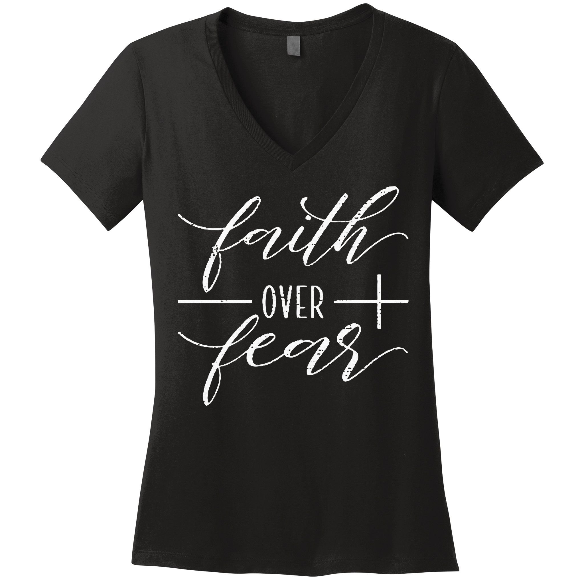 Faith Over Fear Jesus Christian Religious Women's V-Neck T-Shirt