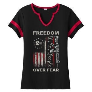 Freedom Over Fear 2nd Amendment Patriotic ProGun ON BACK Ladies Halftime Notch Neck Tee