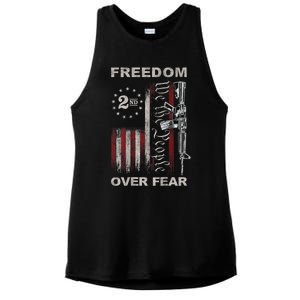 Freedom Over Fear 2nd Amendment Patriotic ProGun ON BACK Ladies PosiCharge Tri-Blend Wicking Tank