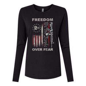 Freedom Over Fear 2nd Amendment Patriotic ProGun ON BACK Womens Cotton Relaxed Long Sleeve T-Shirt