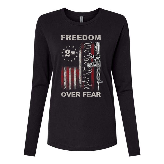 Freedom Over Fear 2nd Amendment Patriotic ProGun ON BACK Womens Cotton Relaxed Long Sleeve T-Shirt