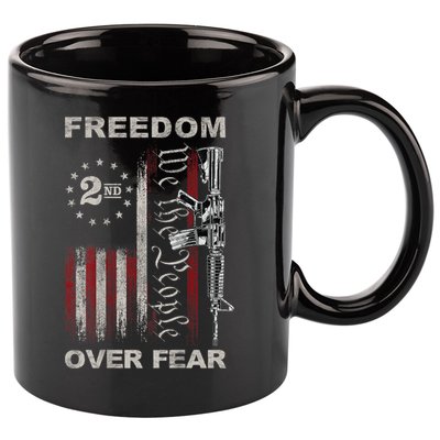 Freedom Over Fear 2nd Amendment Patriotic ProGun ON BACK 11oz C Handle Ceramic Mug