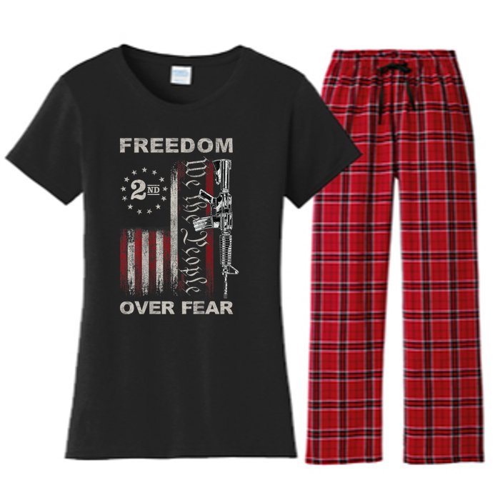 Freedom Over Fear 2nd Amendment Patriotic ProGun ON BACK Women's Flannel Pajama Set