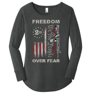 Freedom Over Fear 2nd Amendment Patriotic ProGun ON BACK Women's Perfect Tri Tunic Long Sleeve Shirt