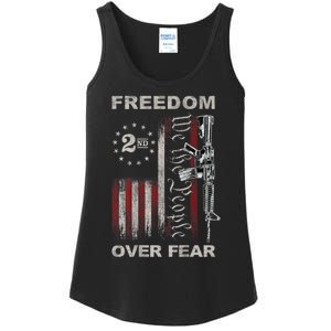 Freedom Over Fear 2nd Amendment Patriotic ProGun ON BACK Ladies Essential Tank