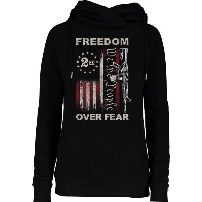 Freedom Over Fear 2nd Amendment Patriotic ProGun ON BACK Womens Funnel Neck Pullover Hood