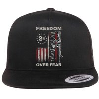 Freedom Over Fear 2nd Amendment Patriotic ProGun ON BACK Flat Bill Trucker Hat