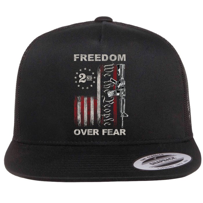 Freedom Over Fear 2nd Amendment Patriotic ProGun ON BACK Flat Bill Trucker Hat