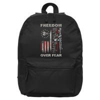 Freedom Over Fear 2nd Amendment Patriotic ProGun ON BACK 16 in Basic Backpack