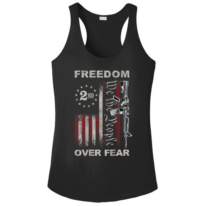 Freedom Over Fear 2nd Amendment Patriotic ProGun ON BACK Ladies PosiCharge Competitor Racerback Tank