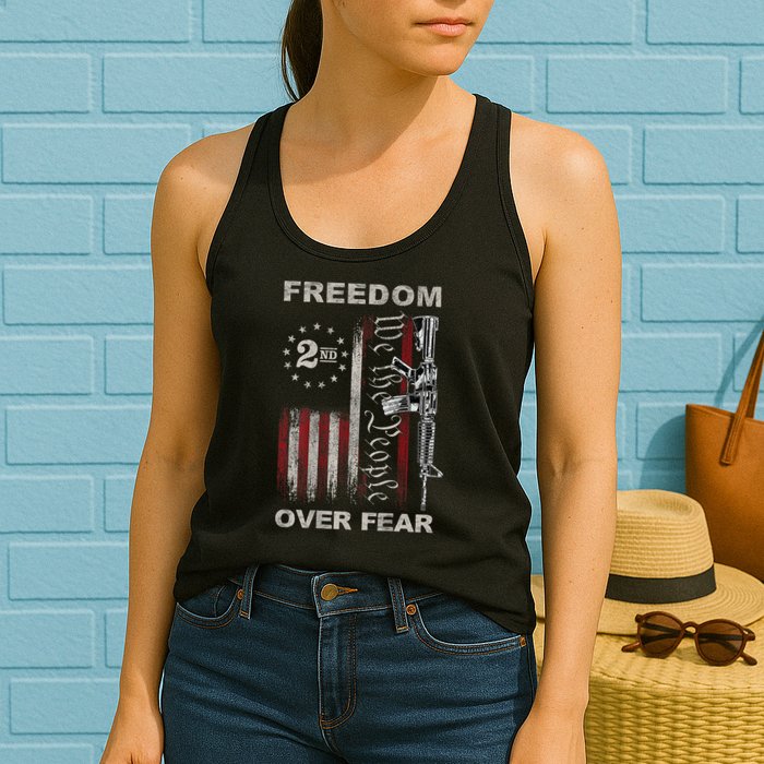 Freedom Over Fear 2nd Amendment Patriotic ProGun ON BACK Womens Tank Top