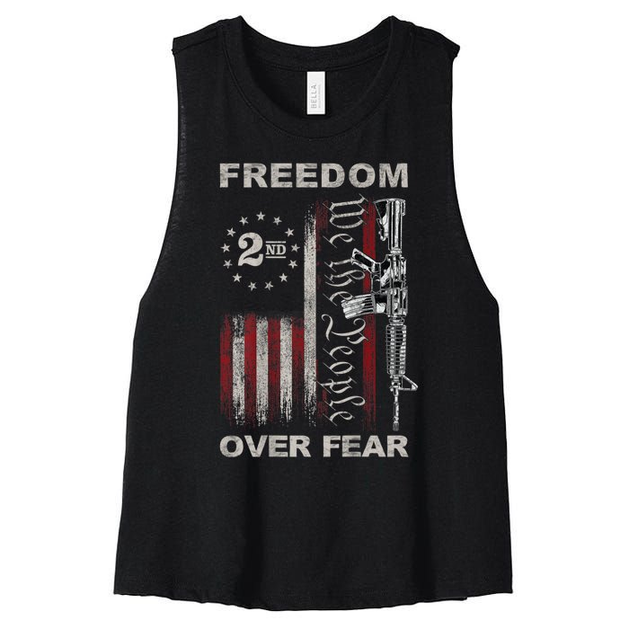 Freedom Over Fear 2nd Amendment Patriotic ProGun ON BACK Women's Racerback Cropped Tank