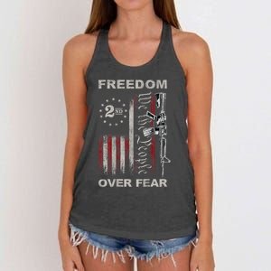 Freedom Over Fear 2nd Amendment Patriotic ProGun ON BACK Women's Knotted Racerback Tank