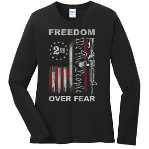 Freedom Over Fear 2nd Amendment Patriotic ProGun ON BACK Ladies Long Sleeve Shirt