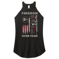 Freedom Over Fear 2nd Amendment Patriotic ProGun ON BACK Women's Perfect Tri Rocker Tank