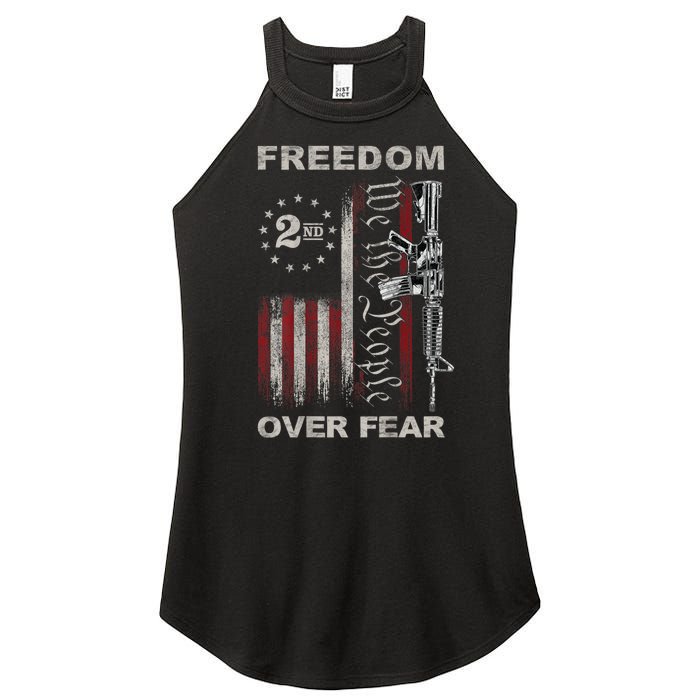 Freedom Over Fear 2nd Amendment Patriotic ProGun ON BACK Women's Perfect Tri Rocker Tank