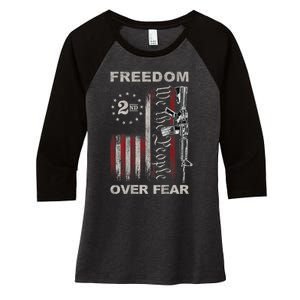 Freedom Over Fear 2nd Amendment Patriotic ProGun ON BACK Women's Tri-Blend 3/4-Sleeve Raglan Shirt