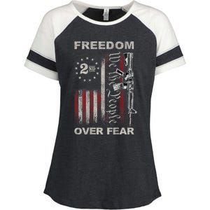 Freedom Over Fear 2nd Amendment Patriotic ProGun ON BACK Enza Ladies Jersey Colorblock Tee