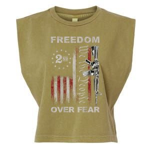 Freedom Over Fear 2nd Amendment Patriotic ProGun ON BACK Garment-Dyed Women's Muscle Tee