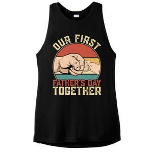 Funny Our First Fathers Day Together Family Matching Daddy Gift Ladies PosiCharge Tri-Blend Wicking Tank