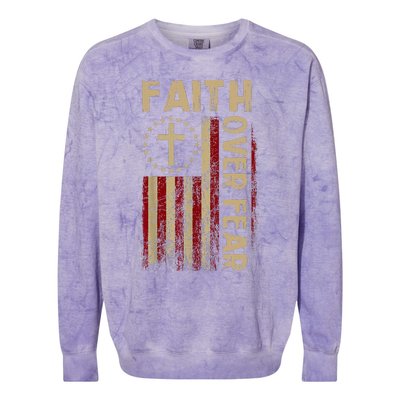 Faith Over Fear Patriotic Christian Colorblast Crewneck Sweatshirt