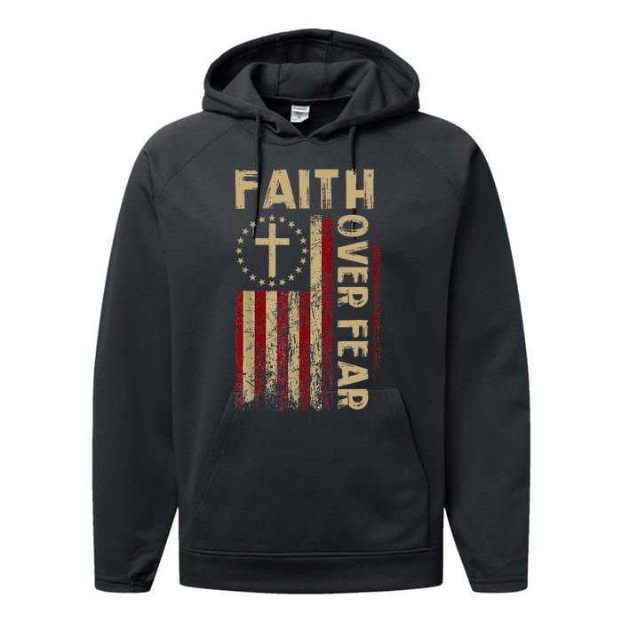 Faith Over Fear Patriotic Christian Performance Fleece Hoodie