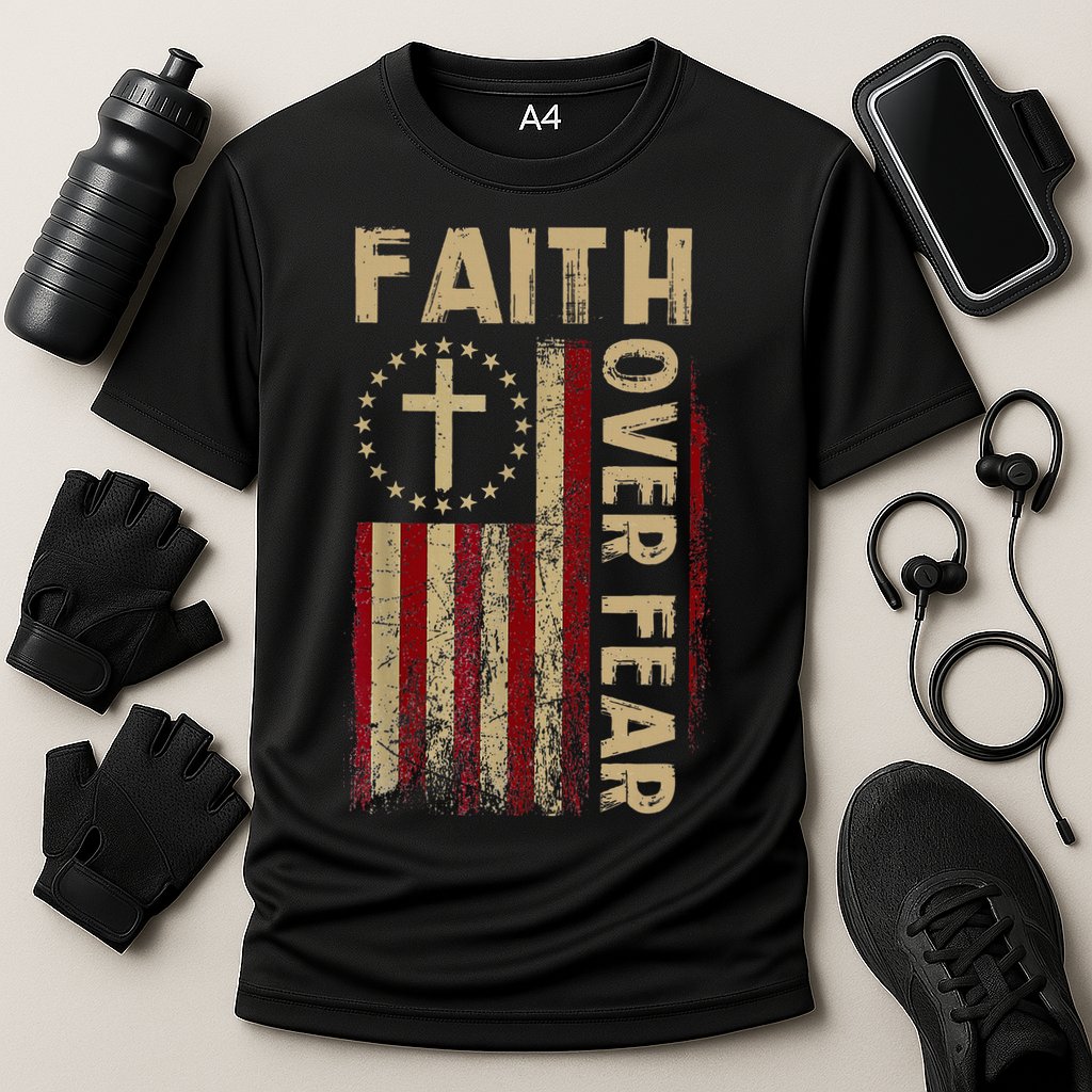 Faith Over Fear Patriotic Christian Cooling Performance Crew T-Shirt