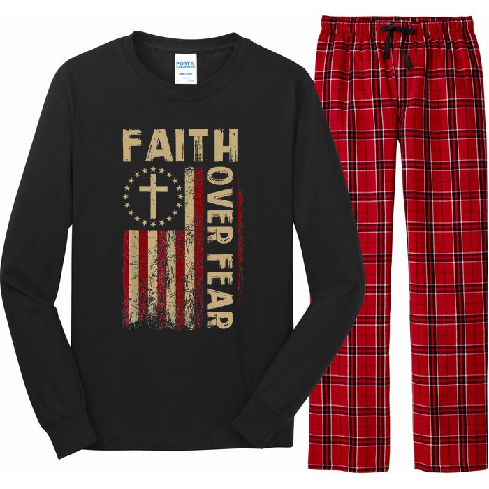 Faith Over Fear Patriotic Christian Long Sleeve Pajama Set