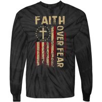 Faith Over Fear Patriotic Christian Tie-Dye Long Sleeve Shirt