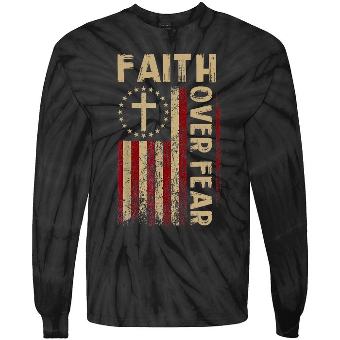 Faith Over Fear Patriotic Christian Tie-Dye Long Sleeve Shirt