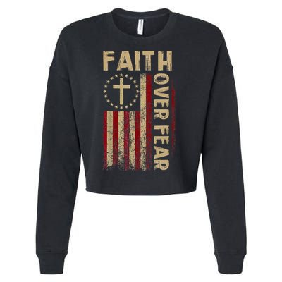Faith Over Fear Patriotic Christian Cropped Pullover Crew