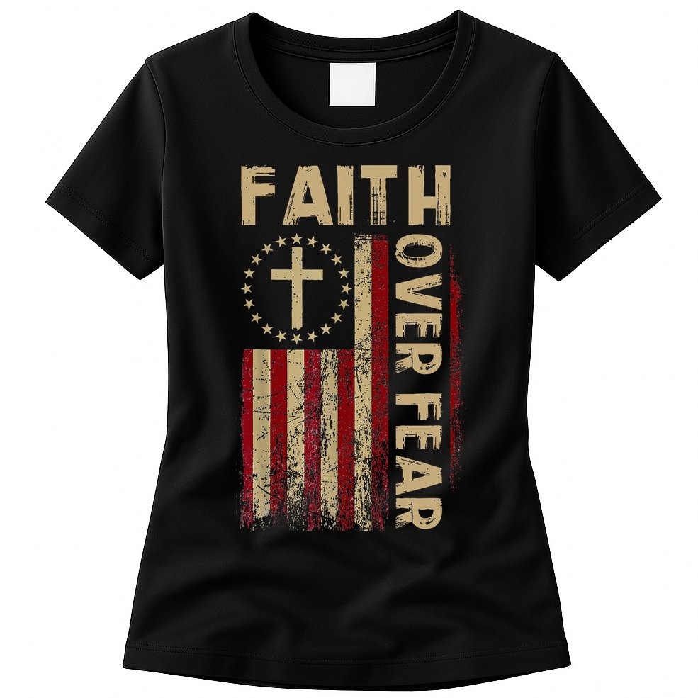 Faith Over Fear Patriotic Christian Womens T-Shirt