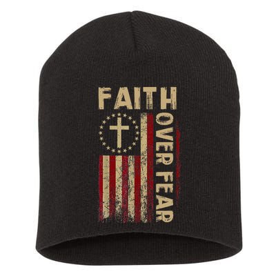 Faith Over Fear Patriotic Christian Short Acrylic Beanie
