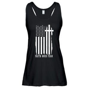 Faith Over Fear American Flag Jesus Patriotic Christian Gift Ladies Essential Flowy Tank