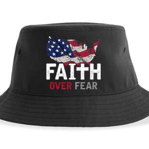 Faith Over Fear Patriotic Christian Usa Flag Lord Jesus Sustainable Bucket Hat