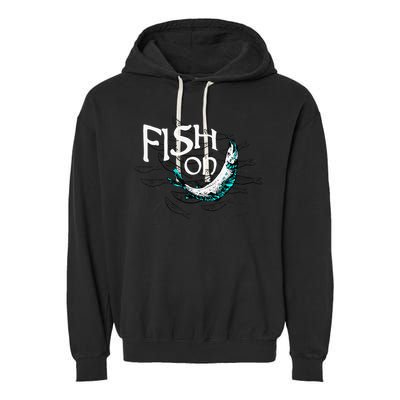 Fish On Fishing Gift For Bass Fisherman Fishing Gift Garment-Dyed Fleece Hoodie