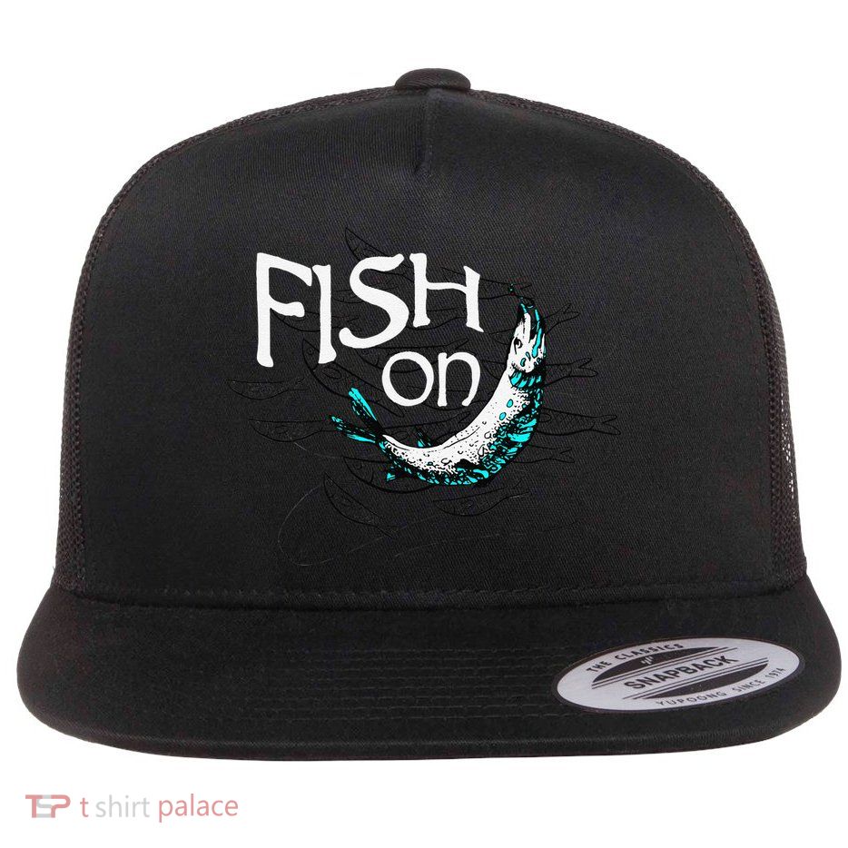 Fish On Fishing Gift For Bass Fisherman Fishing Gift Flatbill Hat