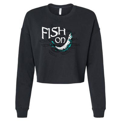 Fish On Fishing Gift For Bass Fisherman Fishing Gift Cropped Pullover Crew