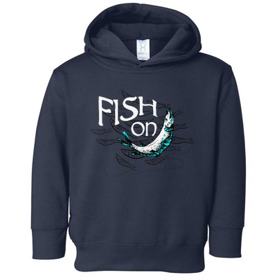 Fish On Fishing Gift For Bass Fisherman Fishing Gift Toddler Hoodie