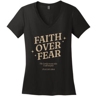 Faith Over Fear Christian Jesus Women's V-Neck T-Shirt