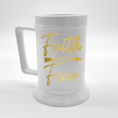 Faith Over Fear Christian Religious Bible Verse Gift Beer Stein