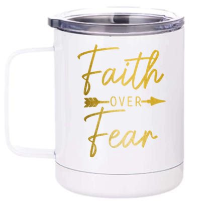 Faith Over Fear Christian Religious Bible Verse Gift 12 oz Stainless Steel Tumbler Cup