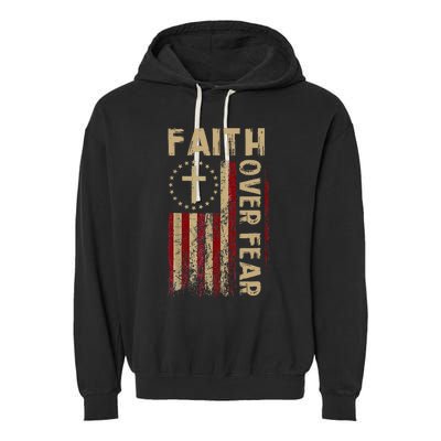 Faith Over Fear Patriotic Christian Garment-Dyed Fleece Hoodie