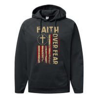 Faith Over Fear Patriotic Christian Performance Fleece Hoodie