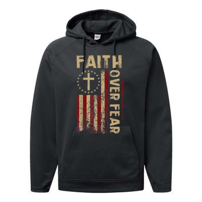 Faith Over Fear Patriotic Christian Performance Fleece Hoodie