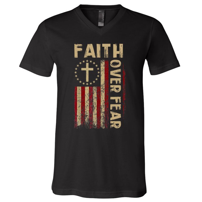 Faith Over Fear Patriotic Christian V-Neck T-Shirt