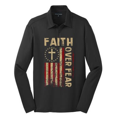 Faith Over Fear Patriotic Christian Silk Touch Performance Long Sleeve Polo