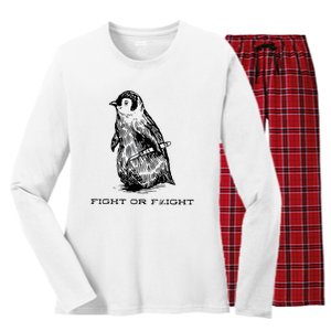 Fight or Flight Funny Penguin Pun Fight Women's Long Sleeve Flannel Pajama Set 